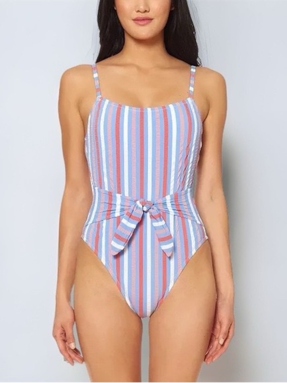 Jessica Simpson Miami Stripe Tie Waist Maillot One-Piece Swimsuit